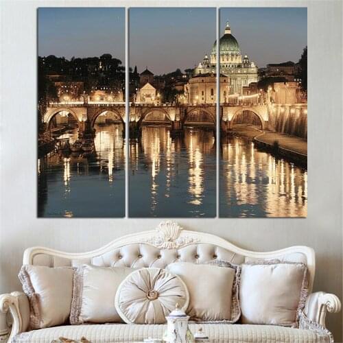 Modern Canvas Painting City Night Landscape HD Poster Quadro Canvas Art Home Decor Oil Pictures for Living Room No Frame 3 Panel