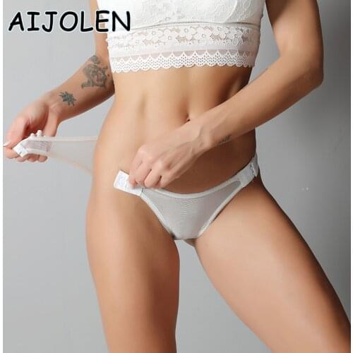 AIJOLEN Sexy Mesh Transparent Panties Seamless Ladies Briefs Buttoned Detachable Underwear Temptation Sexy Underpants Thongs