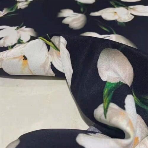 Heavy Crepe Silk Fashion Fabrics High-end 30 Mummi Clothing Luxury Dresses Cheongsam Fresh Magnolia Flowers Mulberry Fabrics