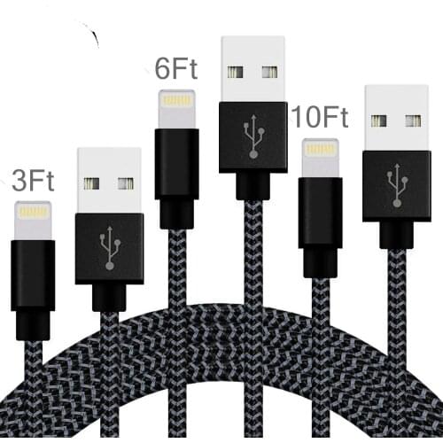 Xiaomi Extra Long Nylon Braided Charging&Syncing Cord Compatible For iPhone Xs/XS Max//XRX/7/7Plus/8/8Plus/6S/6SPlus/5/Ipad
