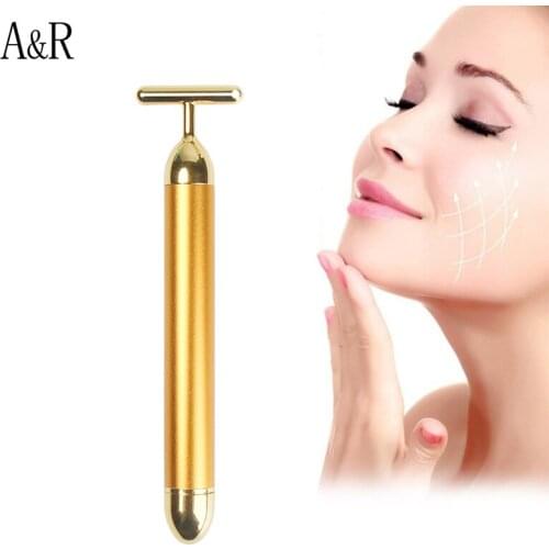 Slimming Face care 24k Gold T Facial Wrinkle Lift Vibration Beauty Equipment Anti Aging Roller Massager Vibration Energy Bar