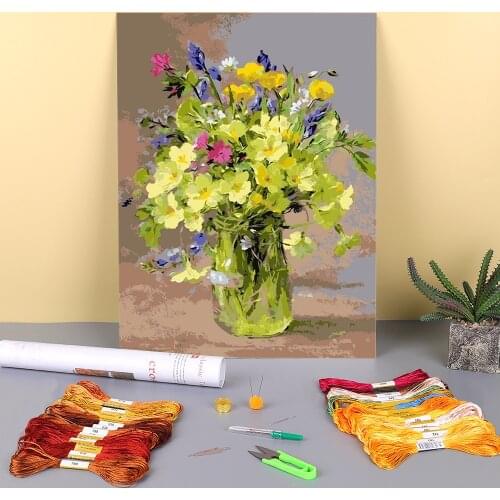 Flower Vase Printed 11CT Cross-Stitch Embroidery Complete Kit DMC Threads Sewing Knitting Needlework Hobby Magic Promotions