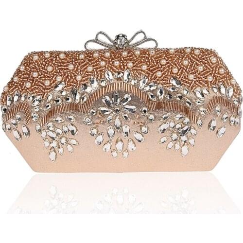 Metal Diamonds Bow Hasp Women Evening Bags Beaded Handmade Luxury Lady Small Handbags For Wedding Party Dinner Purses Clutches