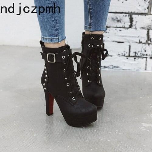 Womens Boots The New winter Round head zipper fashion High heel Martin boots Womens shoes plus size 33-48 Heel Height 11.5cm