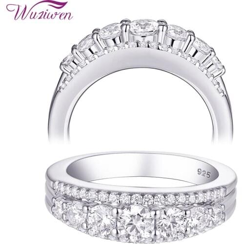 Wuziwen Genuine 925 Sterling Silver Eternity Wedding Ring For Women 1.1ct Round White AAA Cubic Zircon Size 5-10