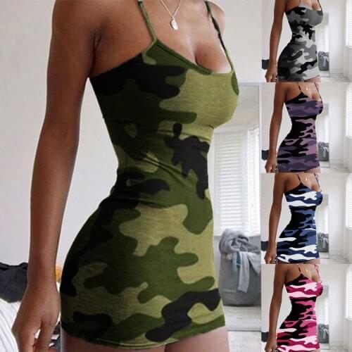 Summer Dress Women Casual Camouflage Print Sexy Bodycon Bag Hip Dresses Tight-fitting Sleeveless Slingmini Dress Платье 2021