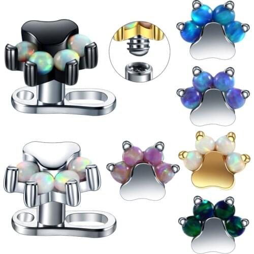1PC G23 Titanium Opal Micro Dermal Anchor Base with Steel Cat Claw Demal Anchor Top Piercings Titanium Body Jewelry Piercings