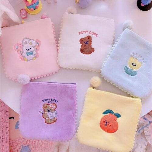 1pc Embroidery Coin Purses Daliy Storage Bag Women Sanitary Napkin Bag Multi-Function Kawaii Pouch Bag
