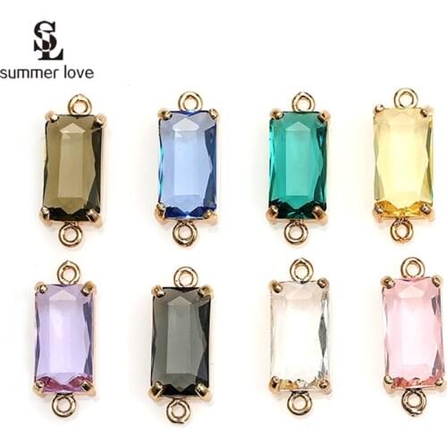 10pcs Fashion Gold Metal Glass Crystal Charm Earring Bracelet Clasp Connectors Rectangle Pendant for Jewelry Making Diy Findings