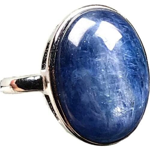 14mm Natural Blue Kyanite Crystal Ring For Woman Men Love Gift 925 Silver Sterling Cat Eye Beads Adjustable Ring Jewelry AAAAA