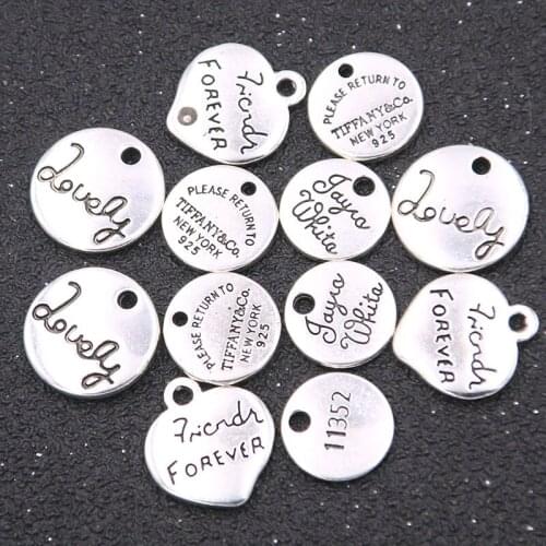 20Pcs 4 Styles Charm Letter Round Pendant DIY Hand Made Retro Necklace Bracelet Jewelry Accessories