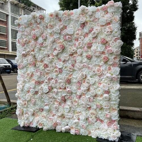 3D Artificial Flowers Wall And Fake Flower Use Ivory Pink Rose For Wedding Background Decoration
