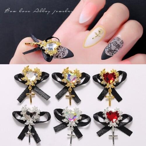 5pcs Nail Art AB Bowtie Heart Crystal Nail charm/ AB Stone Gold Silver Alloy Rococo Victorian Royal Nail Jewelry Decorations h
