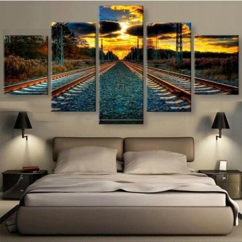 5 pcs train tracks sunset Multi-pictures 5d diy Diamond painting full Square/round Mosaic Diamond Embroidery wedding decor