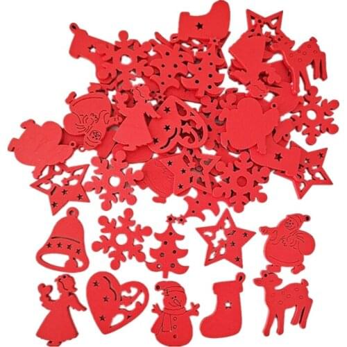 50PCS Wooden Christmas Pendants Snowflakes Christmas Wooden Crafts for Xmas Tree Ornaments Christmas Party Decorations