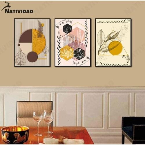 Abstract Modern Yellow Style Poster Round Hexagon Leaf Graphic Picture Print Art Canvas Painting Bedroom Home Decoration Poster
