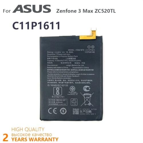 100% Original 4130mAh C11P1611 Battery For ASUS Zenfone 3 Max Z3 Max ZC520TL X008DB 3 X008 X008D Z01B Phone Batteries Batteria
