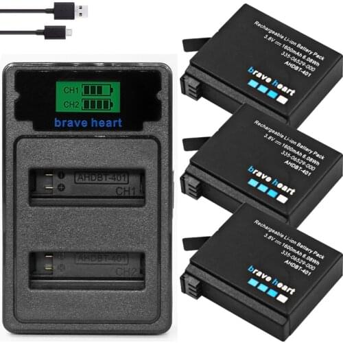 1600mAh hero4 Battery akku for Gopro Hero 4 Batteries Go Pro Hero4 bateria AHDBT 401 Action camera Accessories
