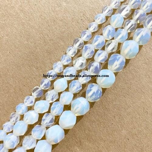 15" Natural Stone Big Cuts Faceted White Opalite Round Loose Beads 6 8 10 mm Pick Size