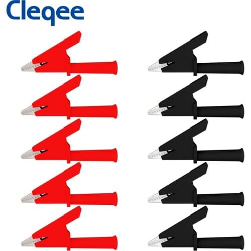 Cleqee P2002 10PCS 5 Color 1000V 20A Crocodile Alligator Clips Safety Test folders For 4mm Banana Plugs