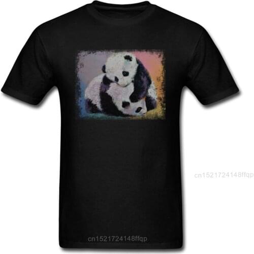 BABY PANDA Hug T Shirt Casual Men Tops Family Tshirt Summer T-shirt Cotton Crew Neck Geek Tees Company Black Clothes Cute