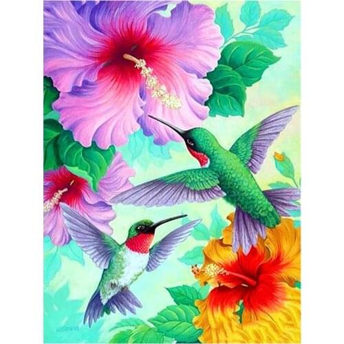 Hibiscus & Hummingbird Diamond Painting Flowers Round Full Drill Floral Animal Nouveaute DIY Mosaic Embroidery 5D Cross Stitch