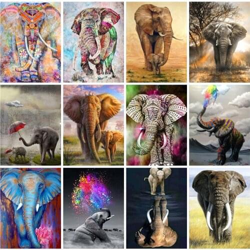 Huacan Full Square Diamond Painting Elephant 5D Diamond Embroidery Mosaic Kits Animal Home Decoration