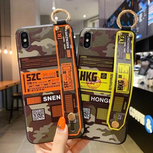 INS Label Bar Code Wrist Strap Case for iPhone 11 12 Pro XR Xs Max X XS SE2 7 8Plus Simple Letter Ticket Hard Phone Holder Cover