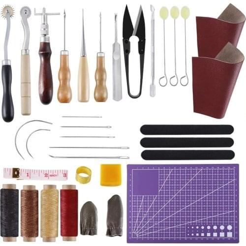 KAOBUY 34PCS Versatile Leather Repair Purse Kit With Awl,Waxed Thread,Groover, Wool Dauber, Leather Kits For Beginner