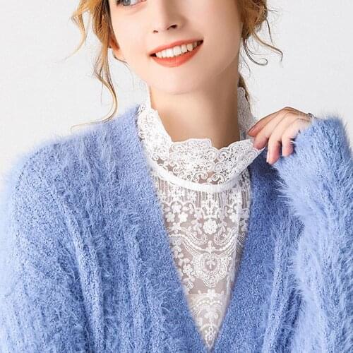 Lace Front Tie Fake Collar Stand Sweater Decorative Detachable Collar Men Women Vintage Ladies False Blouse Collar Half Shirt