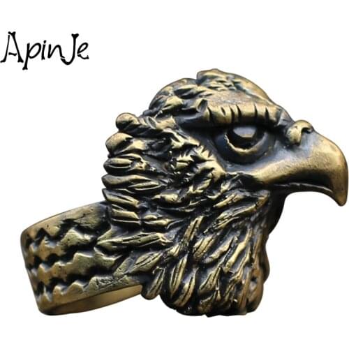 Apinje Brass Ornament Ring for Men Cool Punk Eagle Big Rings Jewelry