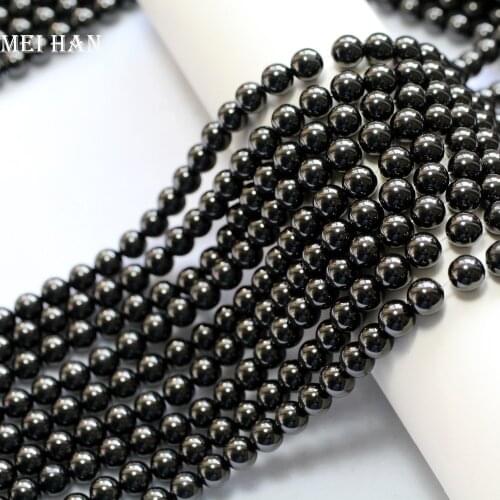 Meihan Free shipping (2 strands/set) natural 6mm & 8-8.5mm Jet coal smooth round loose black beads for jewelry making