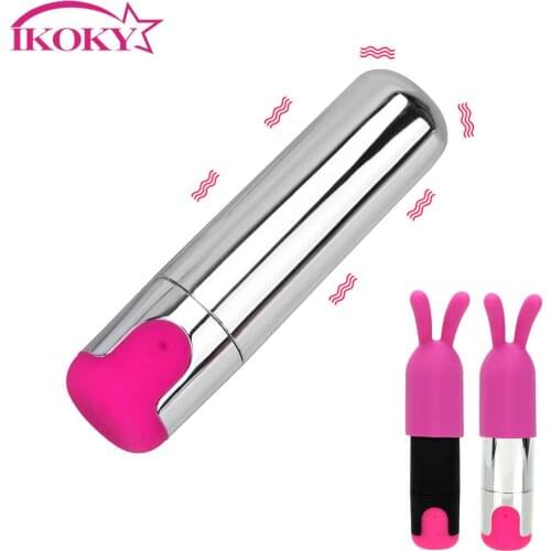 IKOKY 10 Speeds Strong Vibration Mini Bullet Vibrator USB Rechargeable With Rabbit Cap G-Spot Massager Sex Toys For Women