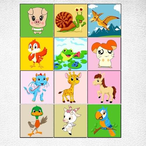 DIY Frame Painting By Numbers Children Cartoon animals Paint By Number Hand Painted Calligraphy Painting 20x20cm Artowrk Gift