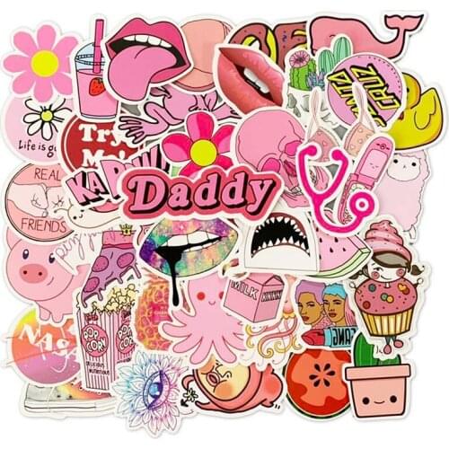 DIY50Pcs/set PVC Waterproof Girls Pink Fun Sticker Toys Luggage Stickers for Motor Car & Suitcase Fashion Laptop Decals Stickers