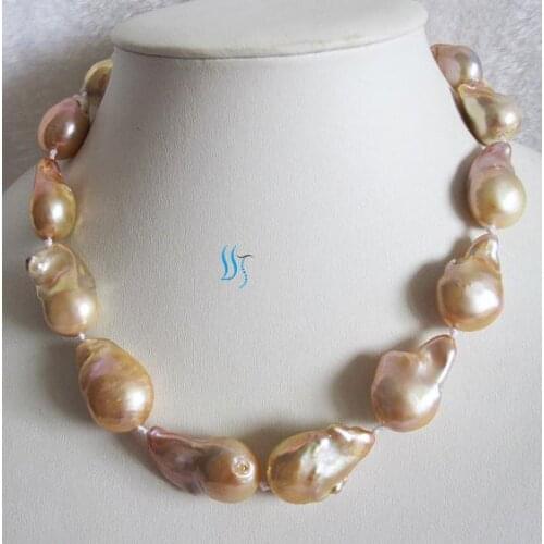 Charming Pearl Jewelry Set 18 inches 13-16mm Pink Freshwater Bead Nucleated Baroque Pearl Necklace