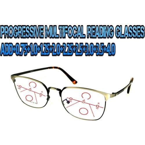 Progressive Multifocal Anti Blu Light Reading Glasses Red Metal Frame Men Women High Quality Cats Eye Large Size Frame+0.75To+4