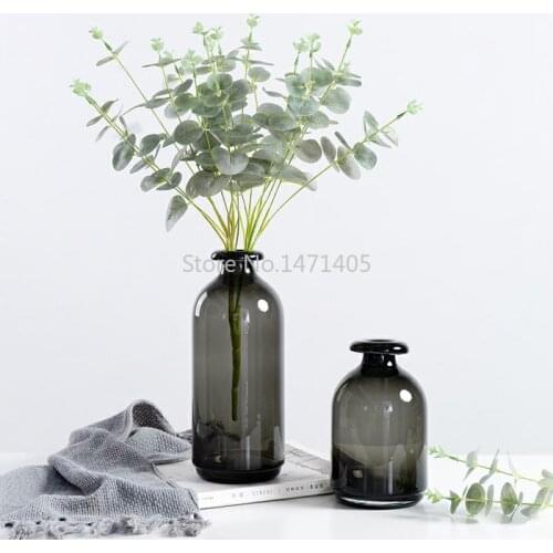 Simple glass vase Nordic style retro smoked dark vase decoration living room tabletop decoration glass flower vase for home