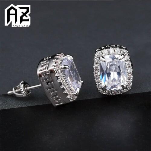 AZ Hip Hop Color Cubic Bling AAA Zircon Iced Out Stud Earrings for Women Punk Copper Earrings Jewelry Women’s Accessories