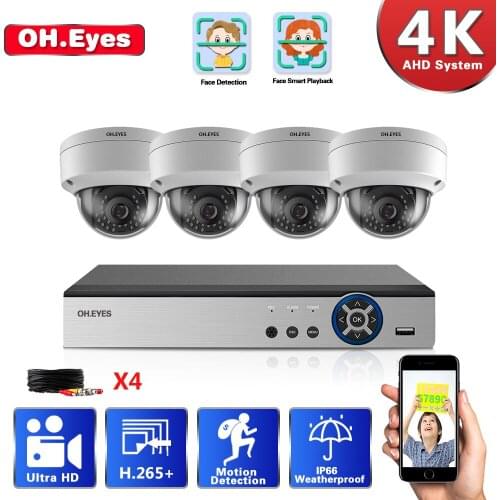 OH.EYES 8.0MP Night Vision Surveillance System 4CH H.265+ P2P 4K AHD DVR In/Outdoor Waterproof Home CCTV Camera Infrared light