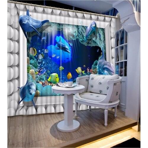 Home Bedroom Decoration Fashion Customized 3D Curtain Ocean Dolphins Curtains For Bedroom Blackout Shade Window Curtains