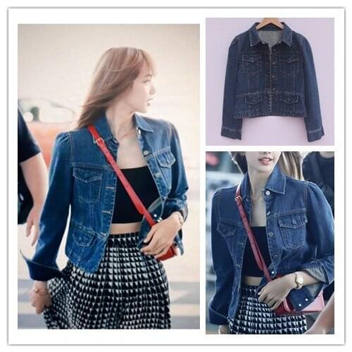 Kpop Korean Celebrity Single-breasted denim jacket women loose Korean short coat wild slim Harajuku turn-down collar jackets