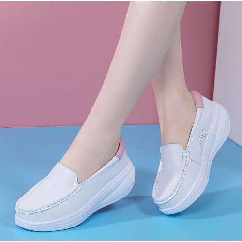 Genuine Leather Womens Rocking Sneakers Ladies Platform Shoes Women Chunky Shoes Slip on Loafers Nurse Shoes Zapatillas Mujer