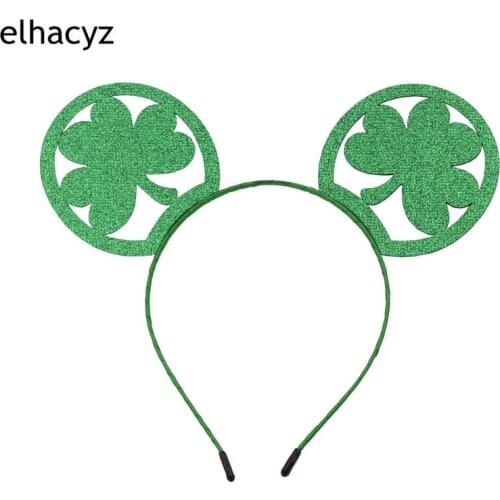 1PC 2021 NEW Chic St. Patricks Day Glitter Hollow Clover Mouse Ears Hairband Girls Kids Headband Women Headwear Hair Accessory
