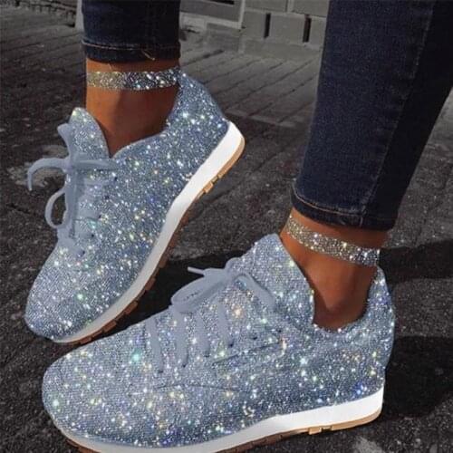 2020 Autumn Women Flat Bling Sneakers Casual Vulcanized Shoes Female Mesh Lace Up Ladies Platform Comfort Plus Size Fashion