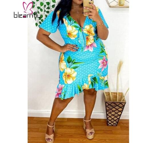 Flower Dresses For Women Casual Plus Size XL~5XL Robe Sexy V-neck Bohemian Beach Boho Dress Party Female Vestidos 2021 Summer