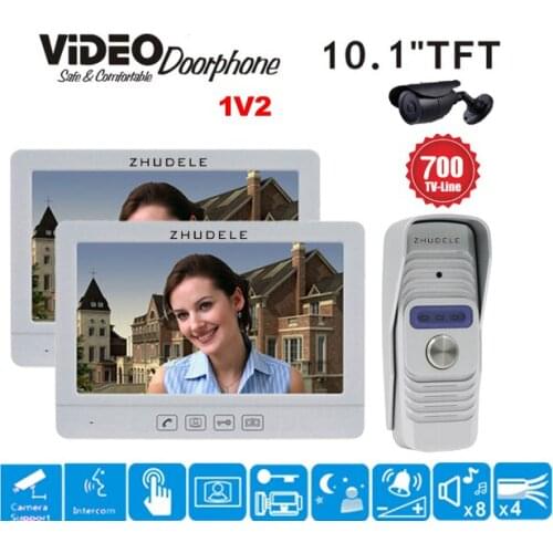 ZHUDELE New Arrival Outdoor Camera 10.1" Display Color Video Door Phone Touch Button Doorbell Intercom IR 700TVL HD Camera 1V2