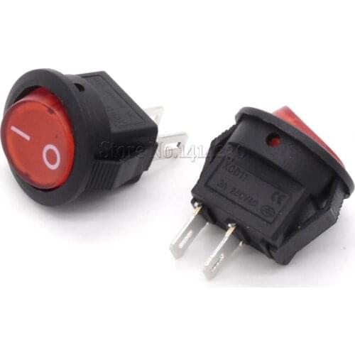 10PCS 16mm 2 PINS 2 Position ON-OFF SPST Round Rocker Switch 3A/250V 6A/125V AC Red