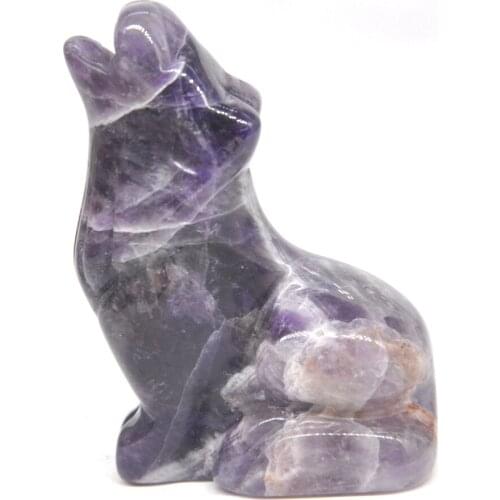 2" Wolf Statue Natural Stone Amethyst Carved Home Decoration Healing Crystal Reiki Figurine Spiritual Gemstone Omament Gift