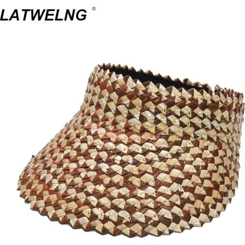 2021 New Coffee Color Visor Sun Hats UV Protection Women Empty Top Straw Beach Hat Wholesale Dropshipping